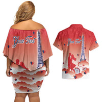 Personalized France Couples Matching Off Shoulder Short Dress and Hawaiian Shirt Eiffel For Her - Wonder Print Shop