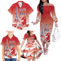 Personalized France Family Matching Off The Shoulder Long Sleeve Dress and Hawaiian Shirt Eiffel For Her - Wonder Print Shop