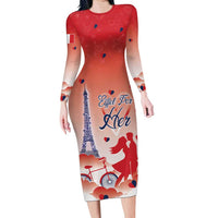 Personalized France Long Sleeve Bodycon Dress Eiffel For Her - Wonder Print Shop