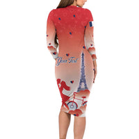 Personalized France Long Sleeve Bodycon Dress Eiffel For Her - Wonder Print Shop