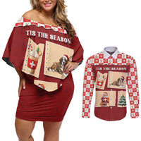 Switzerland Christmas Couples Matching Off Shoulder Short Dress and Long Sleeve Button Shirt Tis The Season - Wonder Print Shop