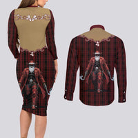 Western Yoke Couples Matching Long Sleeve Bodycon Dress and Long Sleeve Button Shirt Black Santa Cowboy Retro Style - Wonder Print Shop