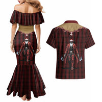 Western Yoke Couples Matching Mermaid Dress and Hawaiian Shirt Black Santa Cowboy Retro Style - Wonder Print Shop