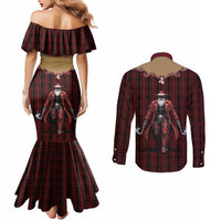 Western Yoke Couples Matching Mermaid Dress and Long Sleeve Button Shirt Black Santa Cowboy Retro Style - Wonder Print Shop