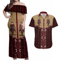 Western Yoke Couples Matching Off Shoulder Maxi Dress and Hawaiian Shirt Black Santa Cowboy Retro Style - Wonder Print Shop