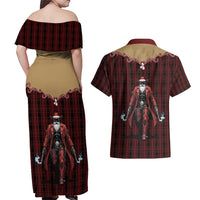 Western Yoke Couples Matching Off Shoulder Maxi Dress and Hawaiian Shirt Black Santa Cowboy Retro Style - Wonder Print Shop