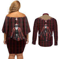 Western Yoke Couples Matching Off Shoulder Short Dress and Long Sleeve Button Shirt Black Santa Cowboy Retro Style - Wonder Print Shop