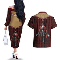 Western Yoke Couples Matching Off The Shoulder Long Sleeve Dress and Hawaiian Shirt Black Santa Cowboy Retro Style - Wonder Print Shop