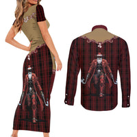 Western Yoke Couples Matching Short Sleeve Bodycon Dress and Long Sleeve Button Shirt Black Santa Cowboy Retro Style - Wonder Print Shop