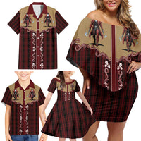Western Yoke Family Matching Off Shoulder Short Dress and Hawaiian Shirt Black Santa Cowboy Retro Style - Wonder Print Shop