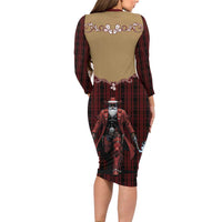 Western Yoke Long Sleeve Bodycon Dress Black Santa Cowboy Retro Style - Wonder Print Shop