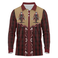 Western Yoke Long Sleeve Polo Shirt Black Santa Cowboy Retro Style - Wonder Print Shop