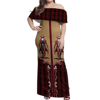 Western Yoke Off Shoulder Maxi Dress Black Santa Cowboy Retro Style - Wonder Print Shop