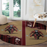 Western Yoke Round Carpet Black Santa Cowboy Retro Style - Wonder Print Shop