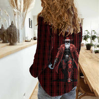 Western Yoke Women Casual Shirt Black Santa Cowboy Retro Style - Wonder Print Shop