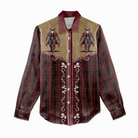 Western Yoke Women Casual Shirt Black Santa Cowboy Retro Style - Wonder Print Shop