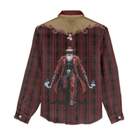 Western Yoke Women Casual Shirt Black Santa Cowboy Retro Style - Wonder Print Shop