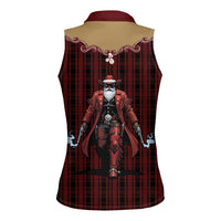 Western Yoke Women Sleeveless Polo Shirt Black Santa Cowboy Retro Style - Wonder Print Shop