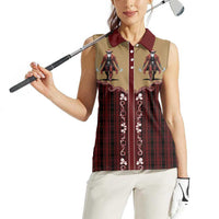 Western Yoke Women Sleeveless Polo Shirt Black Santa Cowboy Retro Style - Wonder Print Shop