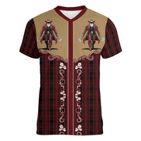 Western Yoke Women V-Neck T-Shirt Black Santa Cowboy Retro Style - Wonder Print Shop