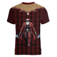 Western Yoke Women V-Neck T-Shirt Black Santa Cowboy Retro Style - Wonder Print Shop