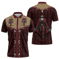 Western Yoke Zipper Polo Shirt Black Santa Cowboy Retro Style - Wonder Print Shop