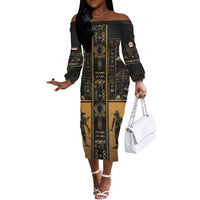 Personalized Egypt Off The Shoulder Long Sleeve Dress Ancient Ankh Luxury - Wonder Print Shop