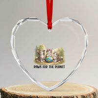 Earth Day Cat Lover Heart Crystal Glass Ornament Paws For The Planet