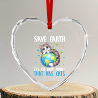 Earth Day Heart Crystal Glass Ornament Save Earth Its The Only Planet With Cats