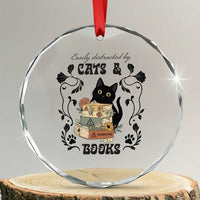 Easily Distracted By Cats And Books Crystal Glass Ornament Funny Book Kitty Lover TS12
