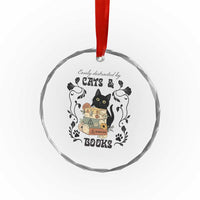 Easily Distracted By Cats And Books Crystal Glass Ornament Funny Book Kitty Lover TS12