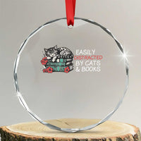 Easily Distracted By Cats And Books Crystal Glass Ornament Funny Book Lover Gift TS12
