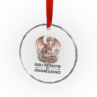 Easily Distracted By Dragon And Books Crystal Glass Ornament Funny Book Lover TS12