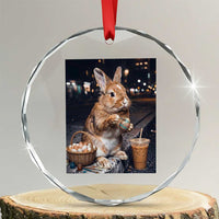 Easter Bunny Iced Coffee Crystal Glass Ornament Funny Rabbit Egg Painting