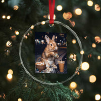 Easter Bunny Iced Coffee Crystal Glass Ornament Funny Rabbit Egg Painting