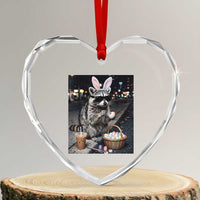 Easter Raccoon Iced Coffee Heart Crystal Glass Ornament Funny Trash Panda Egg Painting