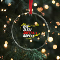 Eat Sleep Softball Repeat Crystal Glass Ornament Funny Softball Player