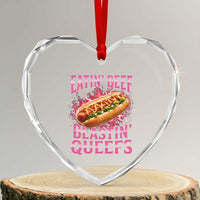 Eatin Beef Blastin' Queefs Funny Embarrassing Hot Dog Retro Bootleg Heart Crystal Glass Ornament