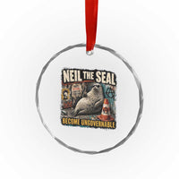 Edgy Neil the Seal Become Ungovernable Graffiti Graphic Crystal Glass Ornament Sarcastic Rebel Viral Chaotic Elephant Seal Sunglasses Meme