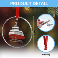 Edmund Fitzgerald Tribute Crystal Glass Ornament The Legend Lives On Great Lakes Freighter Memorial - Wonder Print Shop
