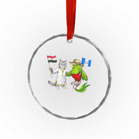 Egypt and Guatemala Friendship Heritage Pride Crystal Glass Ornament Cute Cat and Quetzal Holding Flag