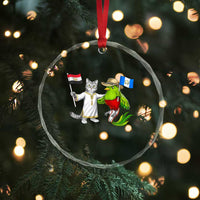 Egypt and Guatemala Friendship Heritage Pride Crystal Glass Ornament Cute Cat and Quetzal Holding Flag