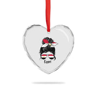 Egyptian Flag Messy Bun Girl Heart Crystal Glass Ornament Patriotic Egypt Women