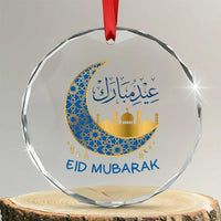 Eid Mubarak Crescent Moon Mosque Crystal Glass Ornament Arabic Calligraphy Islamic Celebration Gift