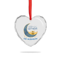 Eid Mubarak Crescent Moon Mosque Heart Crystal Glass Ornament Arabic Calligraphy Islamic Celebration Gift