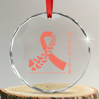 Endometrial Cancer Warrior Fighter Butterfly Crystal Glass Ornament Peach Ribbon Hope