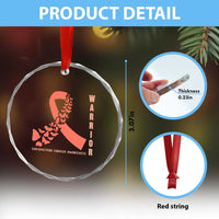 Endometrial Cancer Warrior Fighter Butterfly Crystal Glass Ornament Peach Ribbon Hope