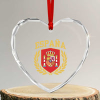 Espana Escudo Retro Spain Coat of Arms Español Heart Crystal Glass Ornament