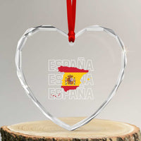Espana Spain Map Pride Spanish Flag Heart Crystal Glass Ornament
