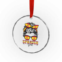 Espana Spain Messy Bun Girl Spanish Flag Crystal Glass Ornament